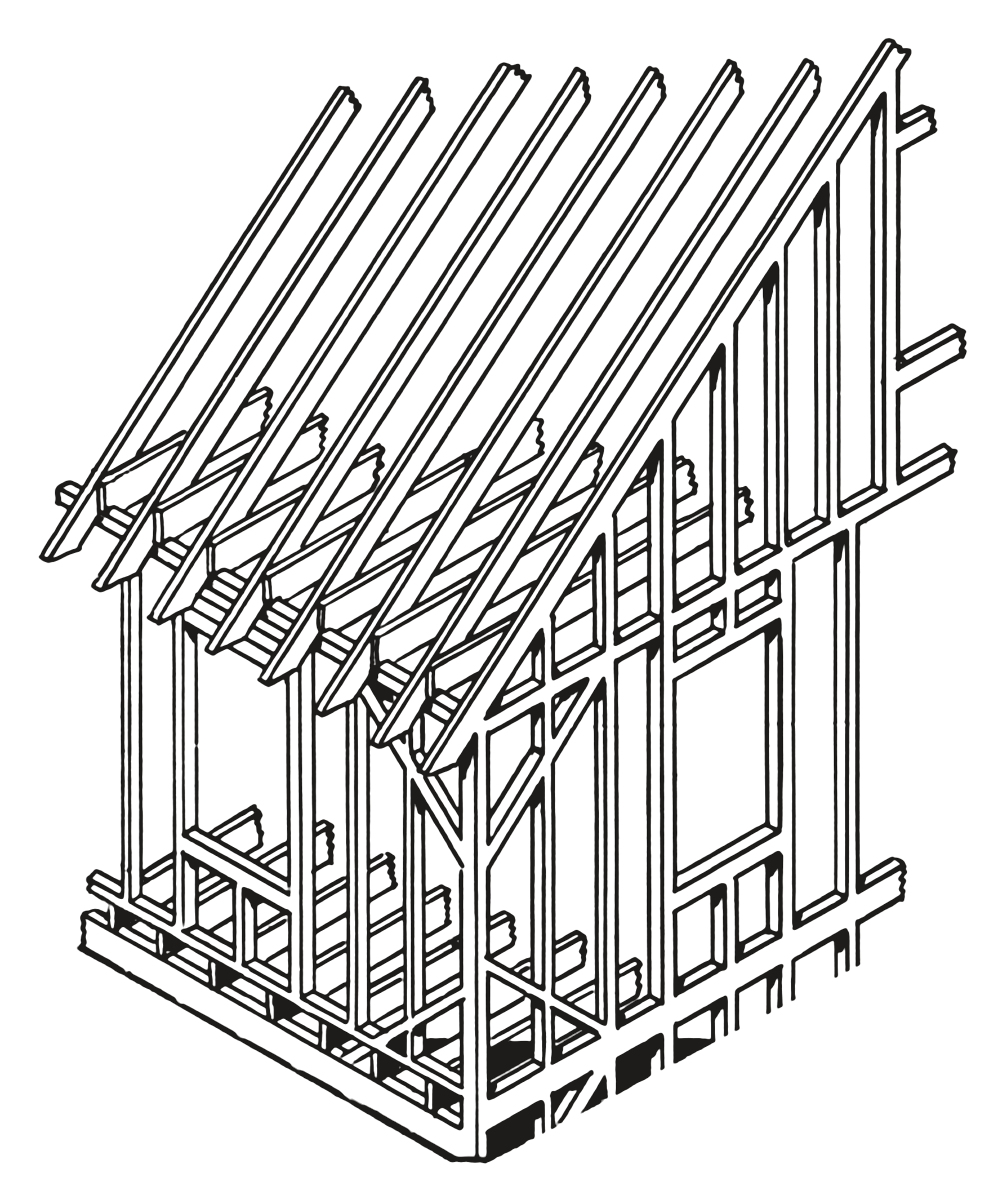 Line engraving of a woodworking frame.